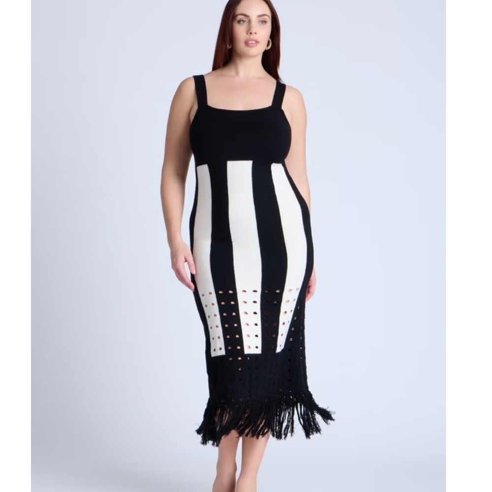 Eloquii Monochrome Striped Midi Dress